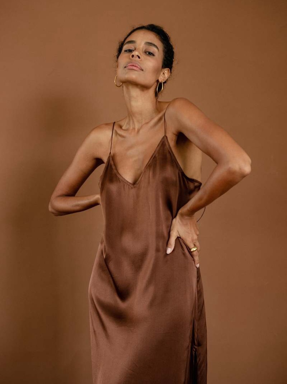 Bahhgoose Silk Slip Dress in Champagne - Picture 2 of 11